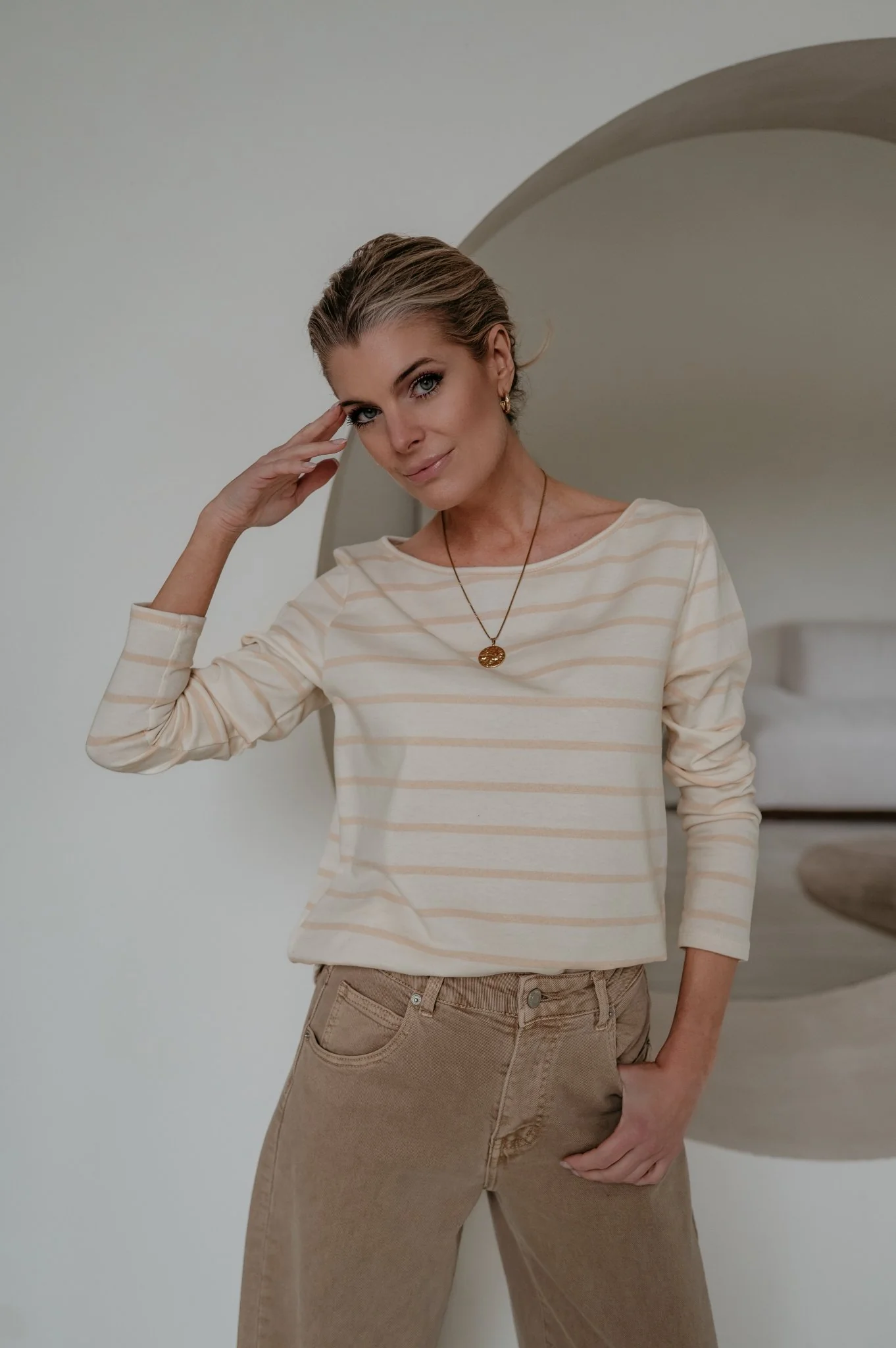 Redona longsleeve I Striped Beige